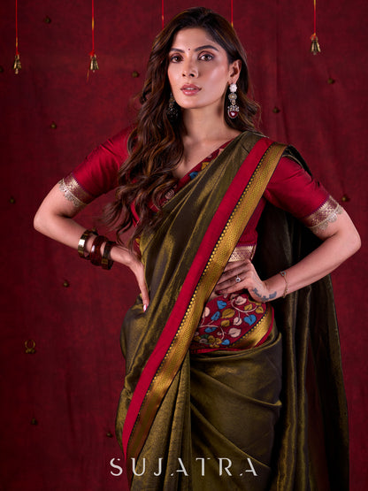 Maroon Cotton Silk Blouse with Intricate Zari Border Accents