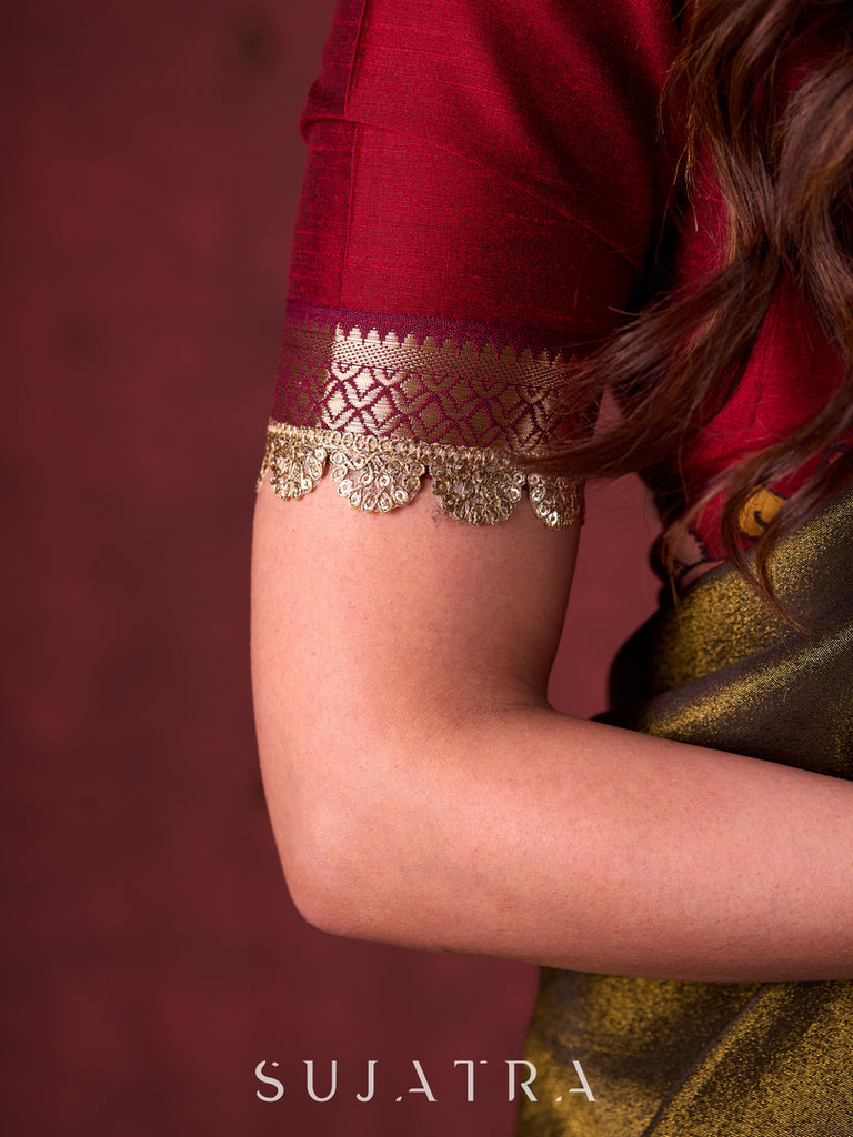 Maroon Cotton Silk Blouse with Intricate Zari Border Accents