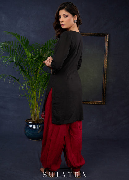 Rich Black Cotton Silk Tunic With Exclusive Cut Work - Pant Optional