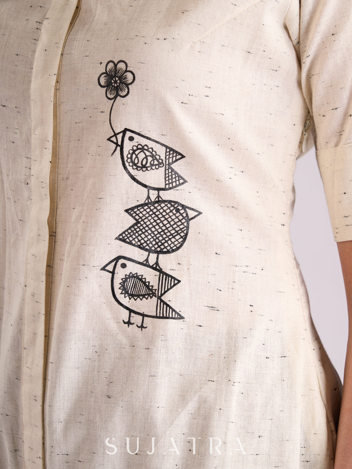 Breezy Off-White Cotton Kurta with Artistic Hand-Painted Detailing - Pant Optional