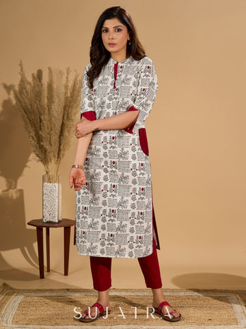 White Radiance Mul Cotton Kurta with Opulent Maroon Detailing