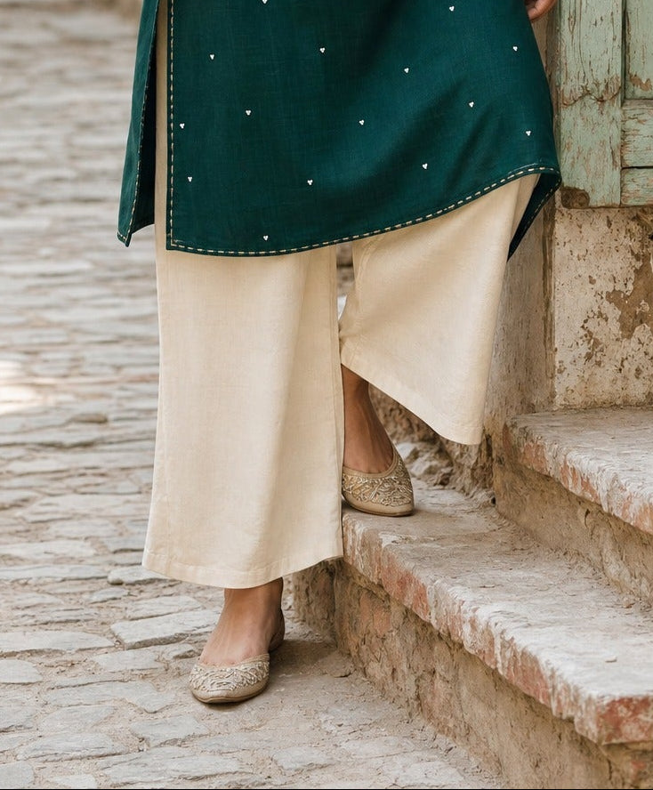 Minimalist Ivory Cotton Flex Straight Pant