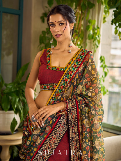 Classic Maroon Cotton Blouse with Kutchi Mirror Work Border