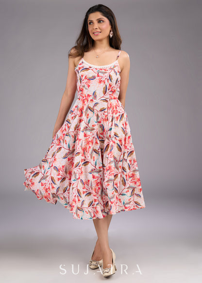 Blooming Beauty White Cotton Floral Flared Dress - Embroidered jacket optional