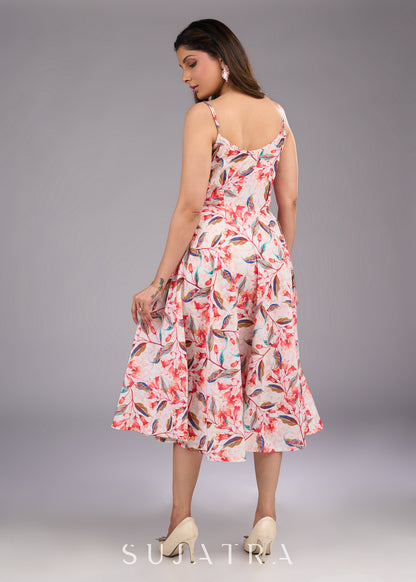 Blooming Beauty White Cotton Floral Flared Dress - Embroidered jacket optional