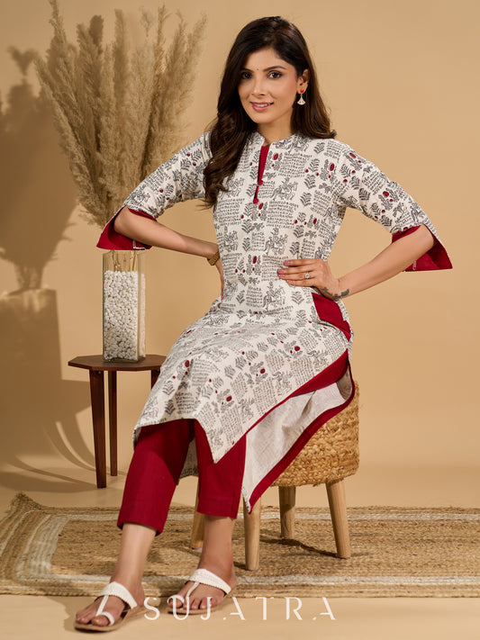 White Radiance Mul Cotton Kurta with Opulent Maroon Detailing
