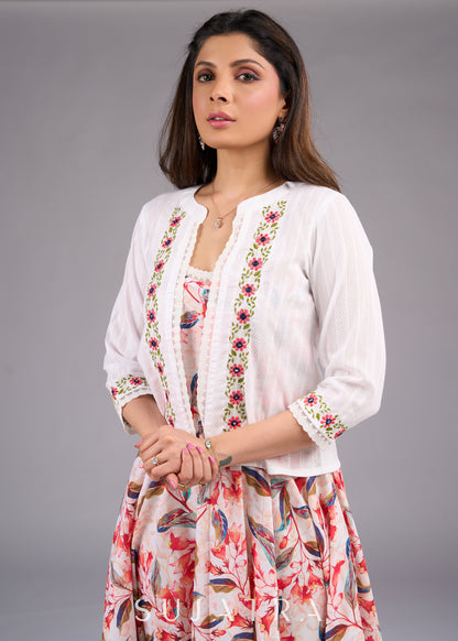 Ivory Charm Cotton Embroidered Jacket with Minimal Detailings - Dress optional