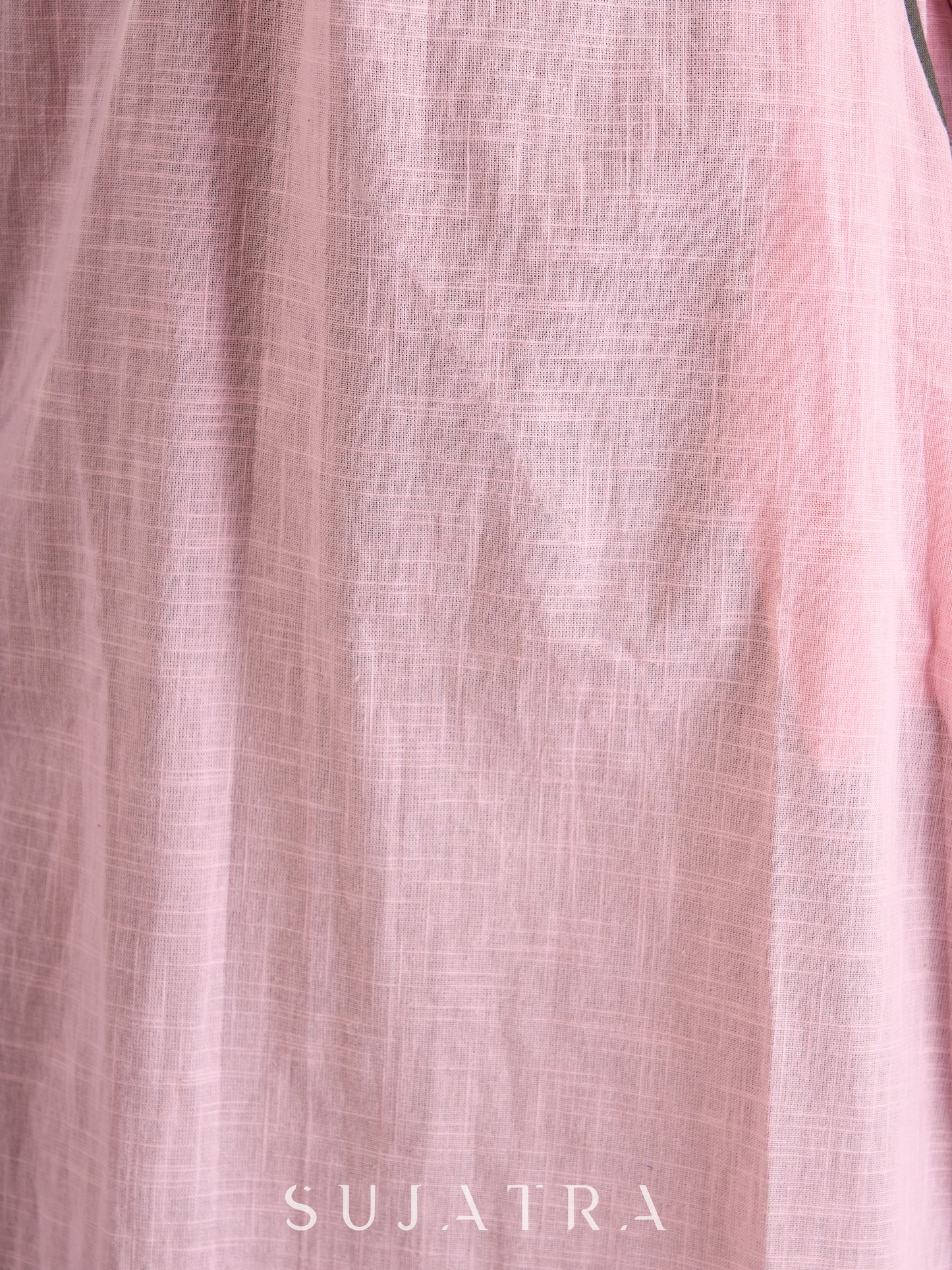 Elegant Pink Cotton Kurta with Exquisitely Embroidered Neckline & Sleeves