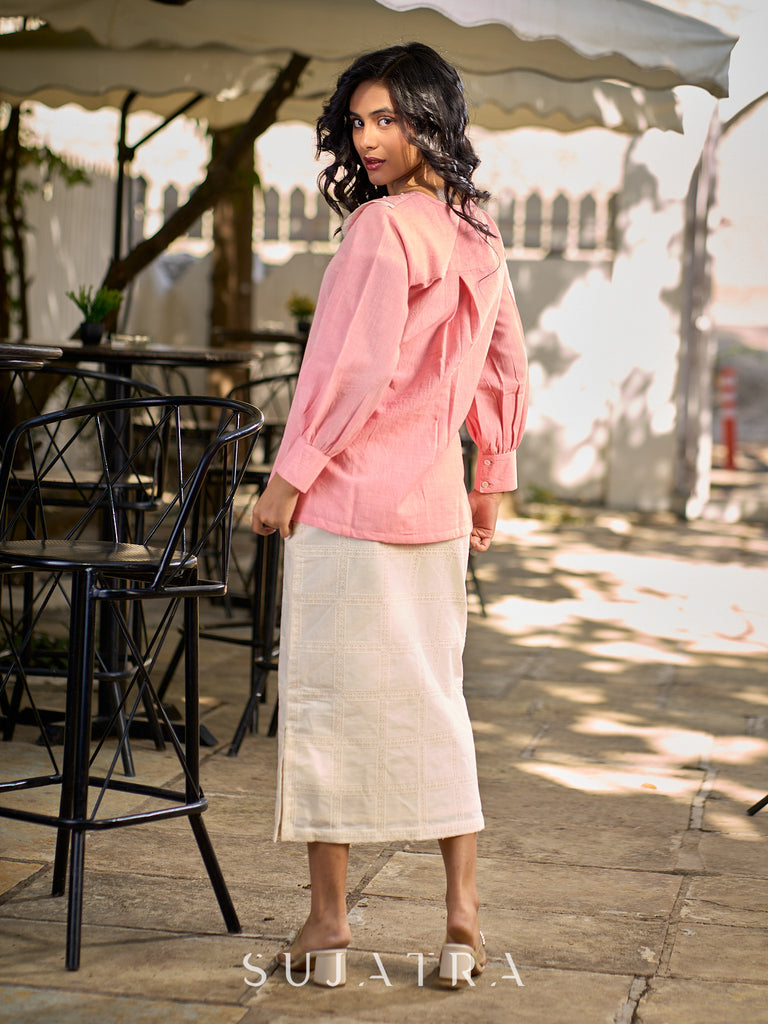 Baby Pink Shirt Featuring An Embellished Collar Detail