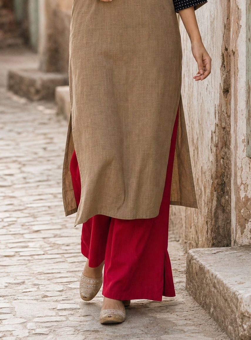 Simple Deep Maroon Cotton Straight Pant