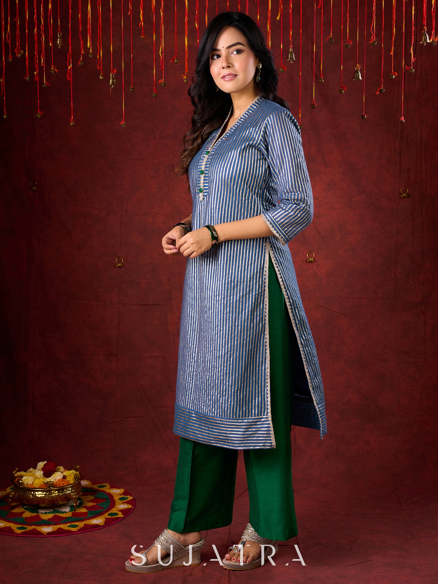 Dark green cotton silk palazzo