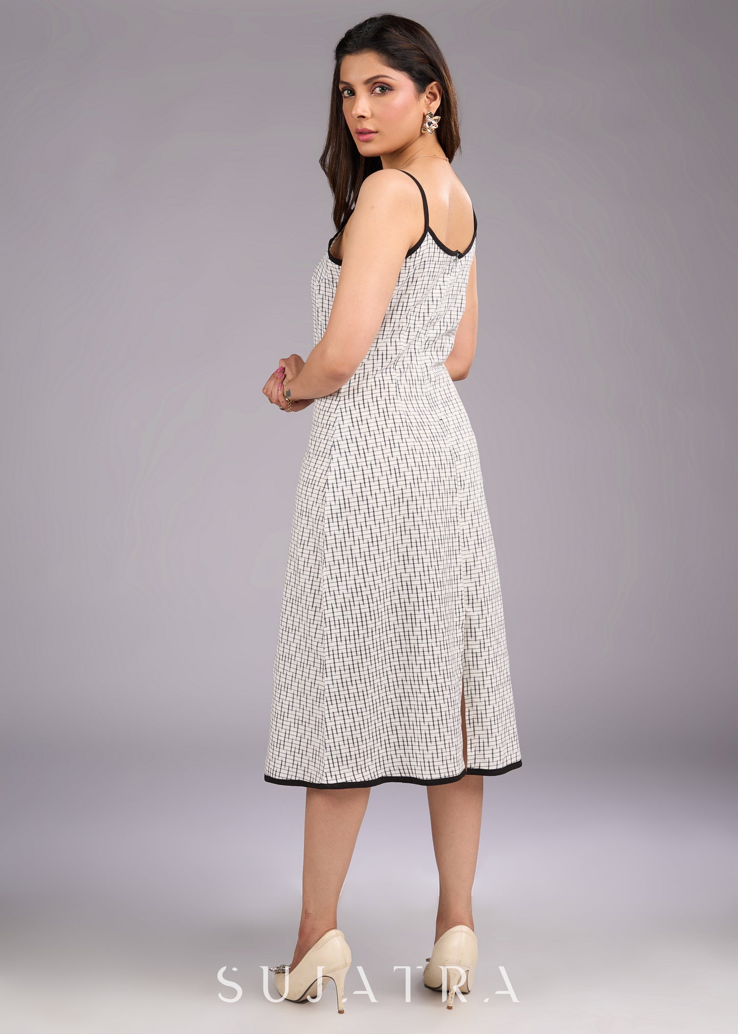 Strap into Style White Ikat Cotton Dress - Embroidered jacket Optional