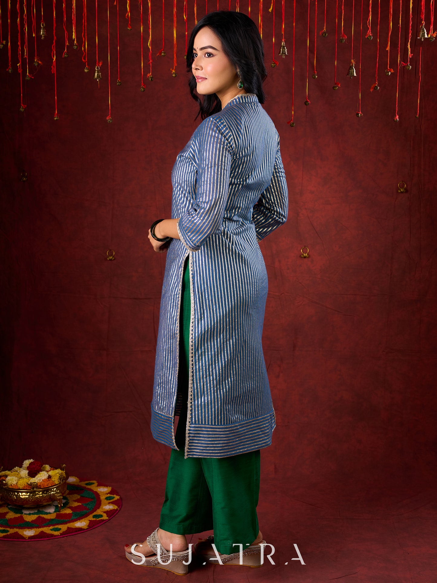 Dark green cotton silk palazzo