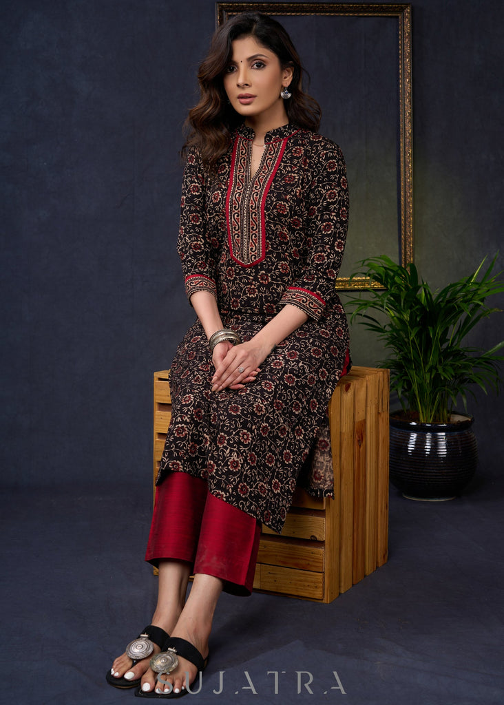Maroon Cotton Silk Pant