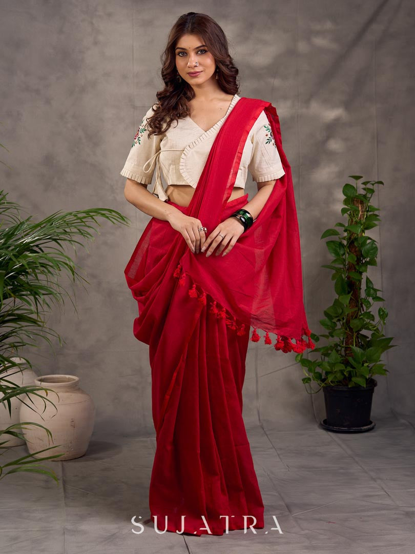 Elegant Pink Cotton Saree