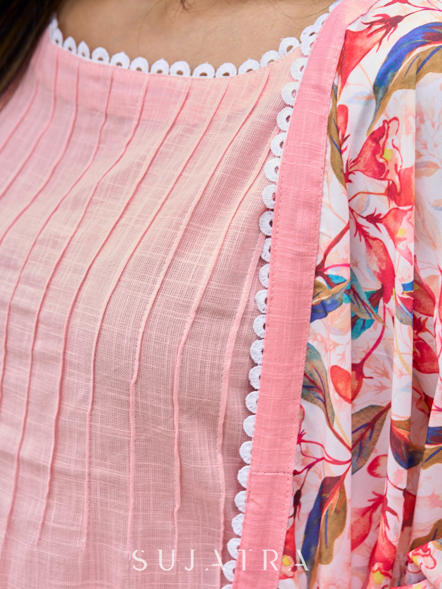 Delicate Baby pink kurta with fine stitch - Duppata & Pant optional