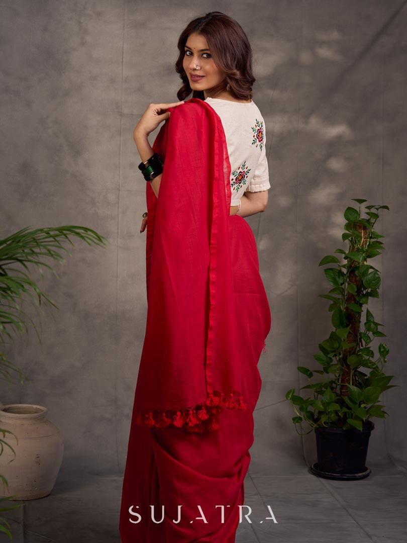 Elegant Pink Cotton Saree