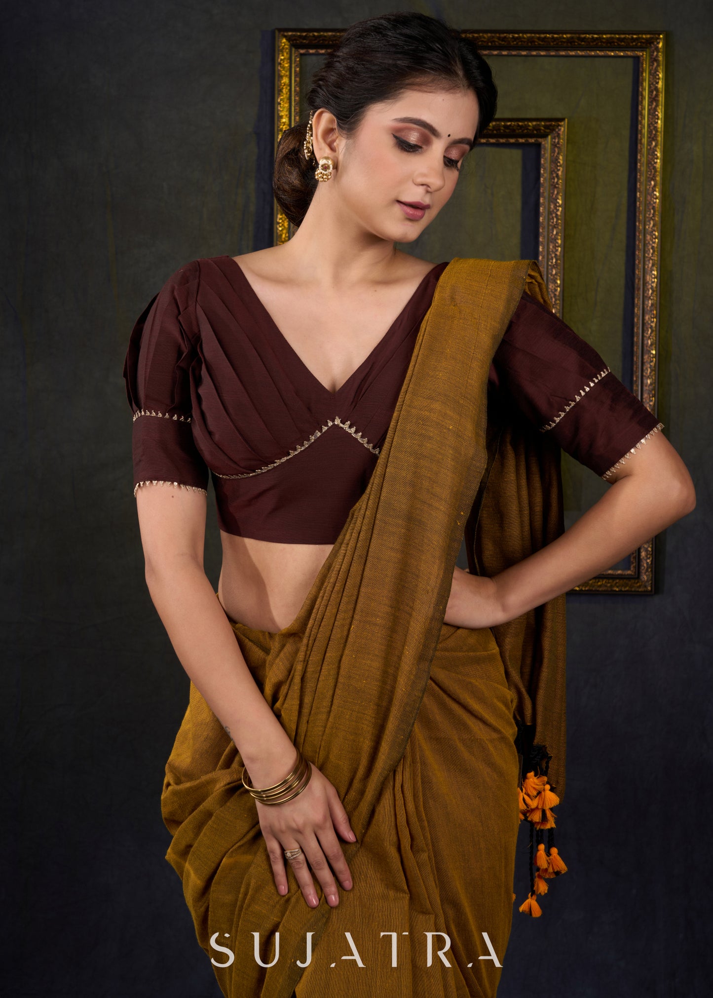 Classy Coffee Brown Designer Blouse - Optional Plain Saree