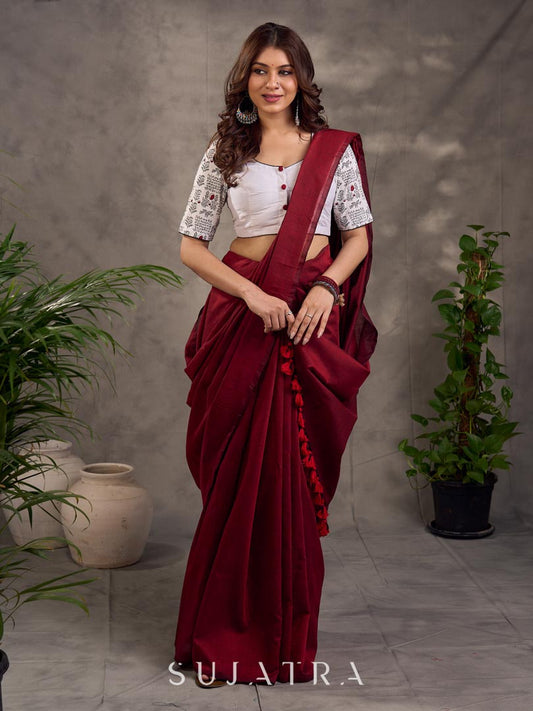 Polished Deep Scarlet Cotton Saree