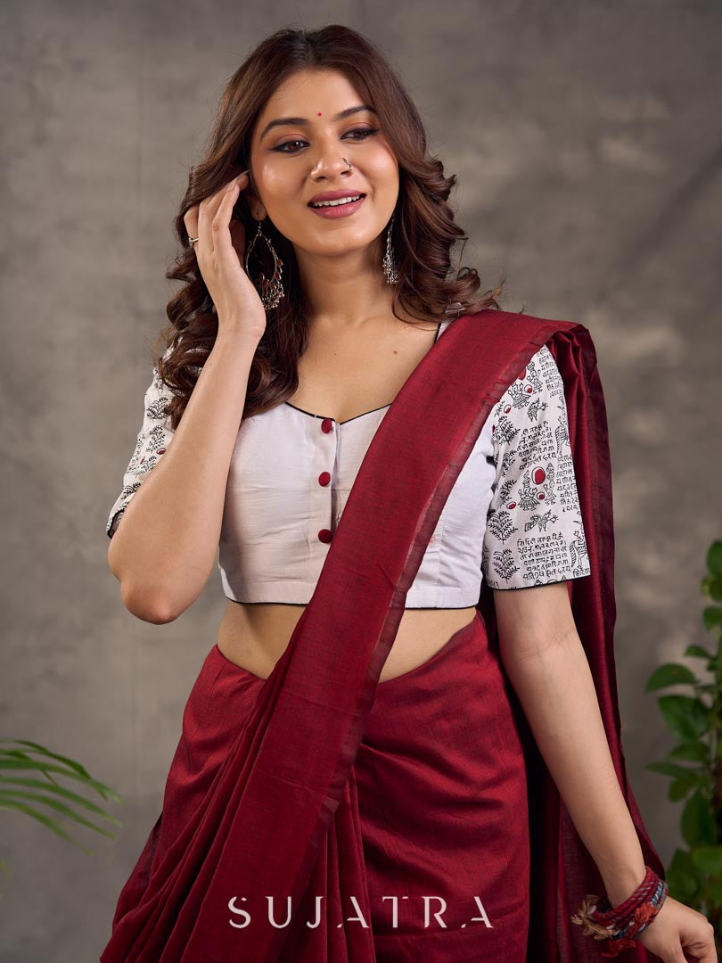 Polished Deep Scarlet Cotton Saree
