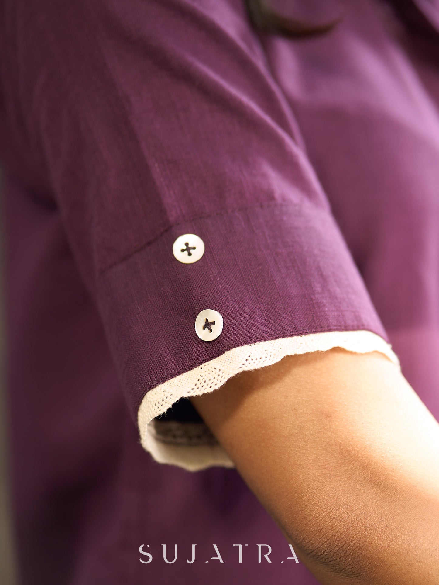 Purple Cotton Shirt Accented with Artful Hand-Painted Motif