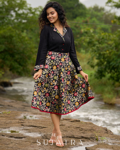 Flared Multicolor Brocade Skirt - Additional Black Rayon Shirt