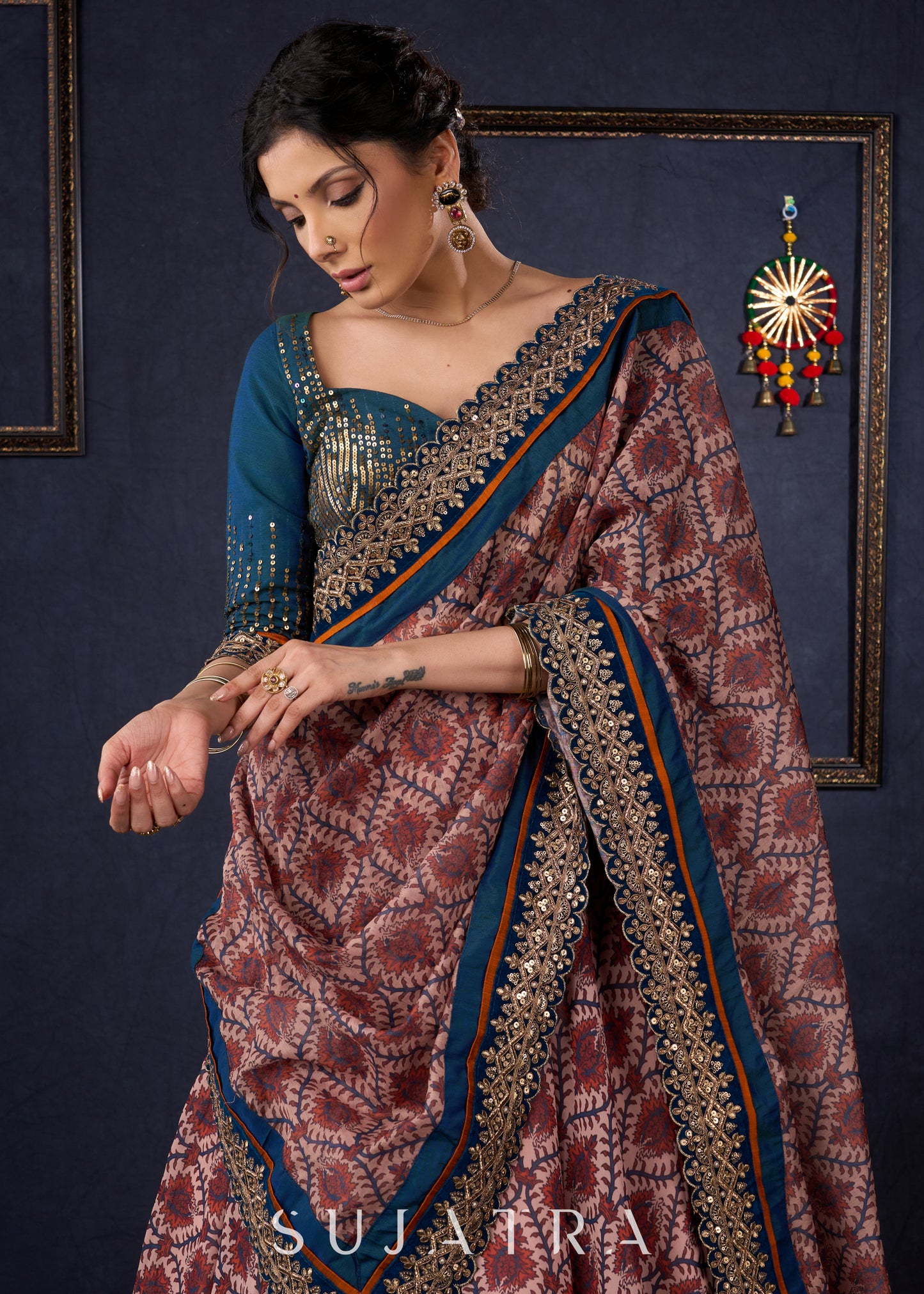 Graceful Printed Lehenga With Gold Embroidered Blouse & Matching Dupatta.