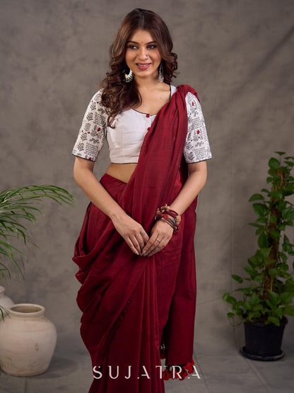 Polished Deep Scarlet Cotton Saree