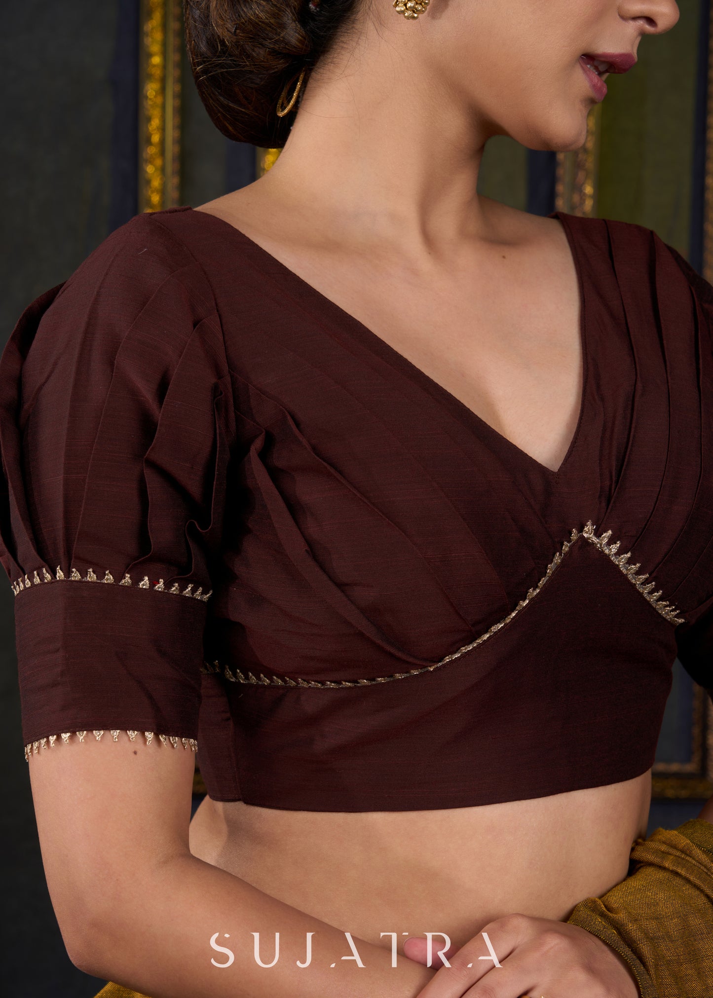 Classy Coffee Brown Designer Blouse - Optional Plain Saree