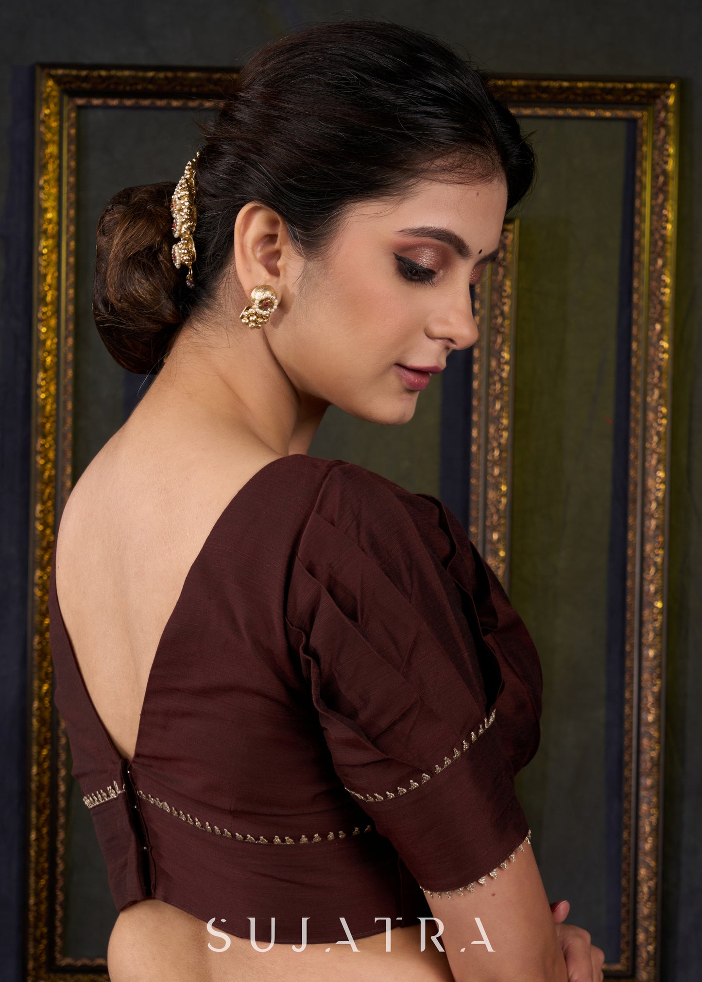 Classy Coffee Brown Designer Blouse - Optional Plain Saree