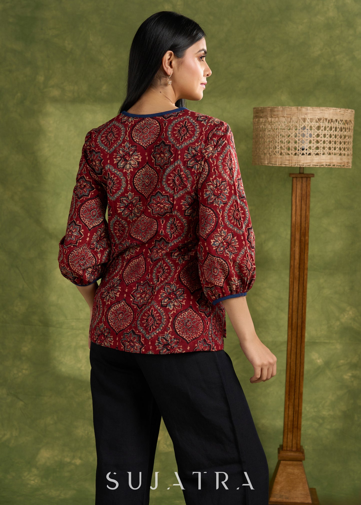 Maroon Cotton Hand Blocked Ajrakh Top