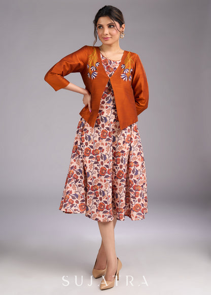 Rustic Radiance Embroidered Orange Cotton Silk Jacket - Dress optional