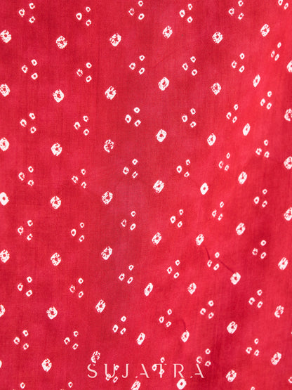 Radiant Red Bandhani Viscose Kurta with Mirror Adorned Neckline & Sleeves