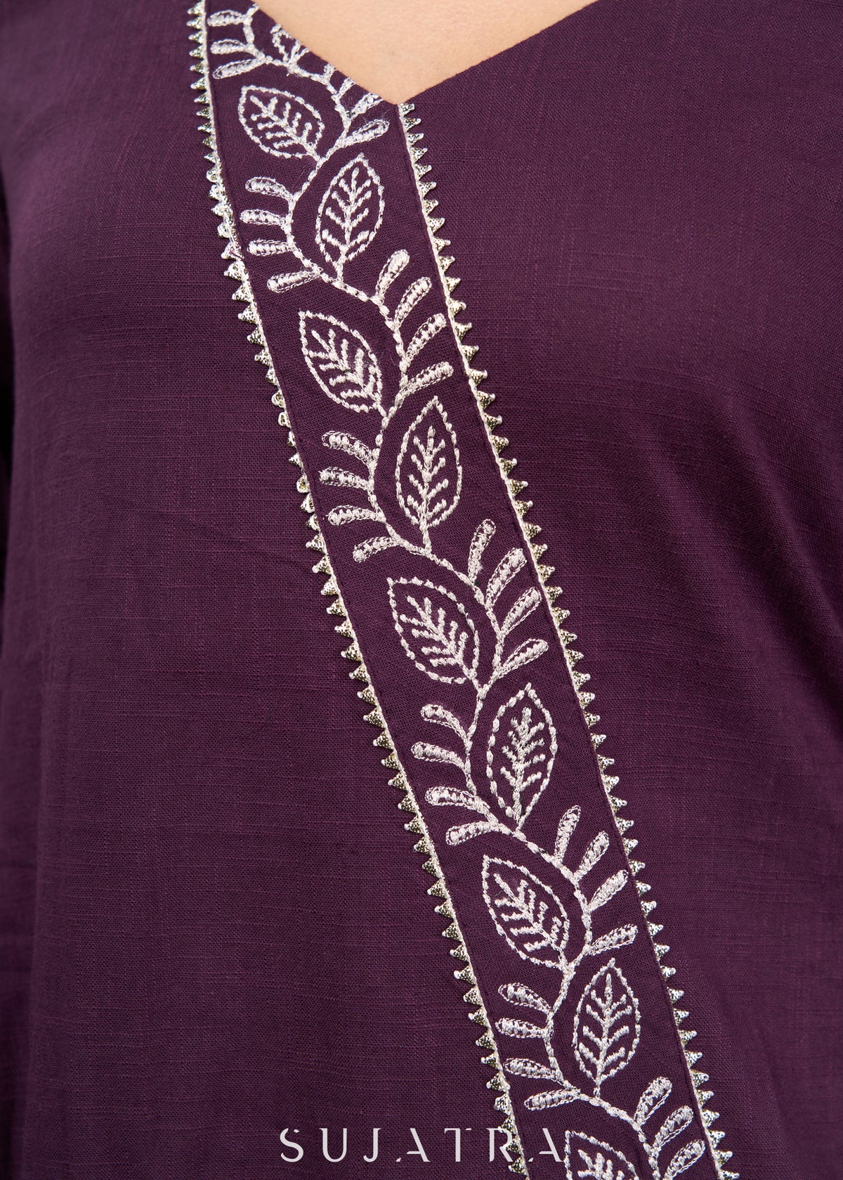 Stylish Asymmetrical Purple Cotton Tunic With Intricate Embroidery - Pant Optional