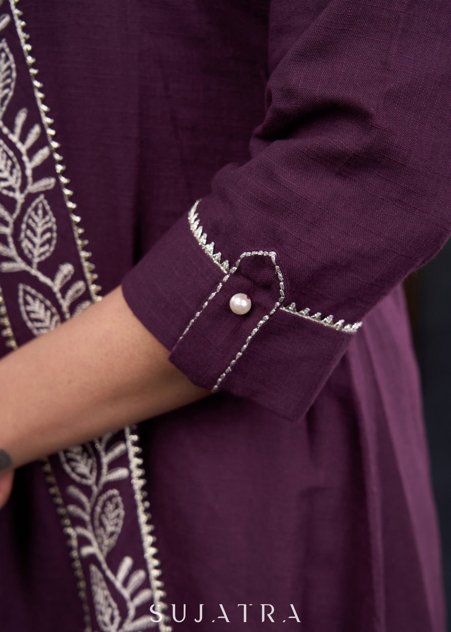 Stylish Asymmetrical Purple Cotton Tunic With Intricate Embroidery -Pant Optional