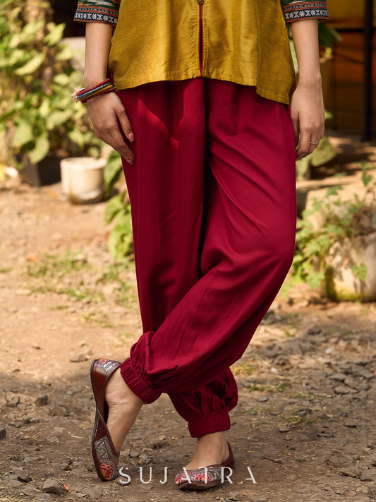 Maroon Rayon Flowing Balloon Pant