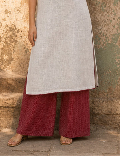 Minimal Red Checkered Handloom Cotton Pant