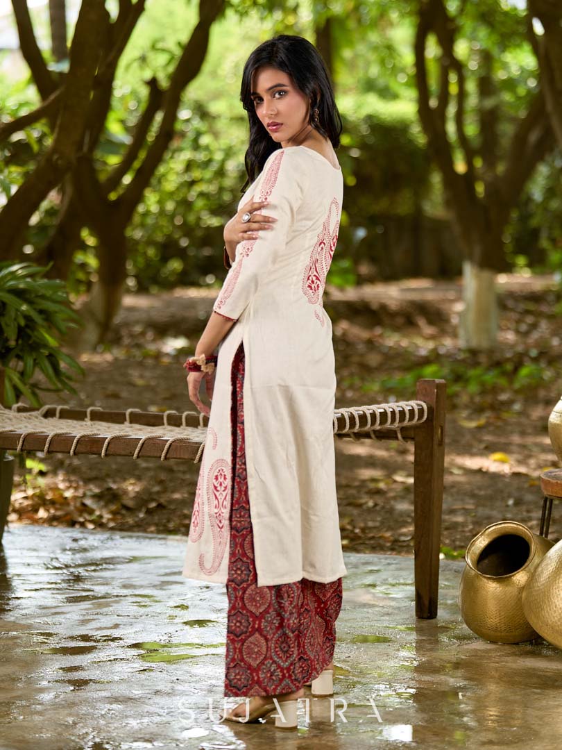 Classic Ivory Cotton Kurta with Traditional Paisley Hand Block Motifs