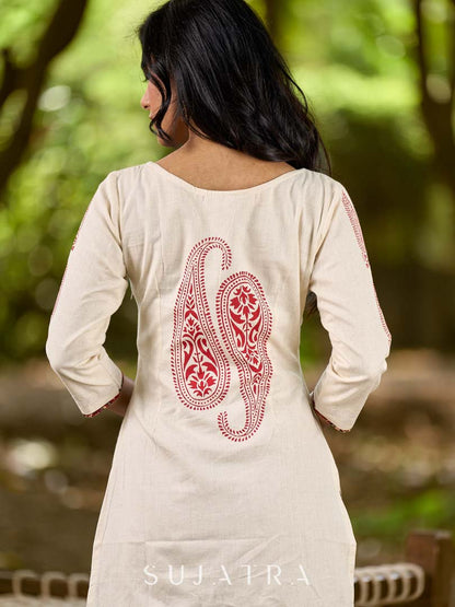 Classic Ivory Cotton Kurta with Traditional Paisley Hand Block Motifs