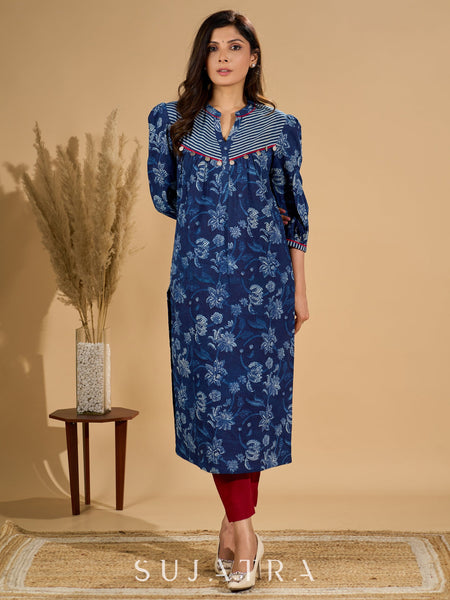 Midnight Maze Indigo Kurta with Contrast Detailing and Delicate Embellishments