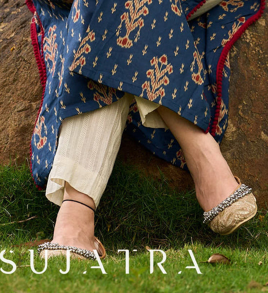 Timeless Off-White Handloom Cotton Straight Pant with Subtle Weave Detailing