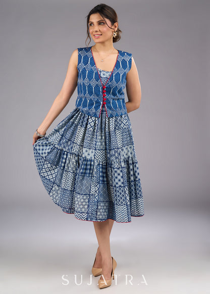 Celeste Blue V-Neck Cotton Sleeveless indigo Jacket - Dress optional