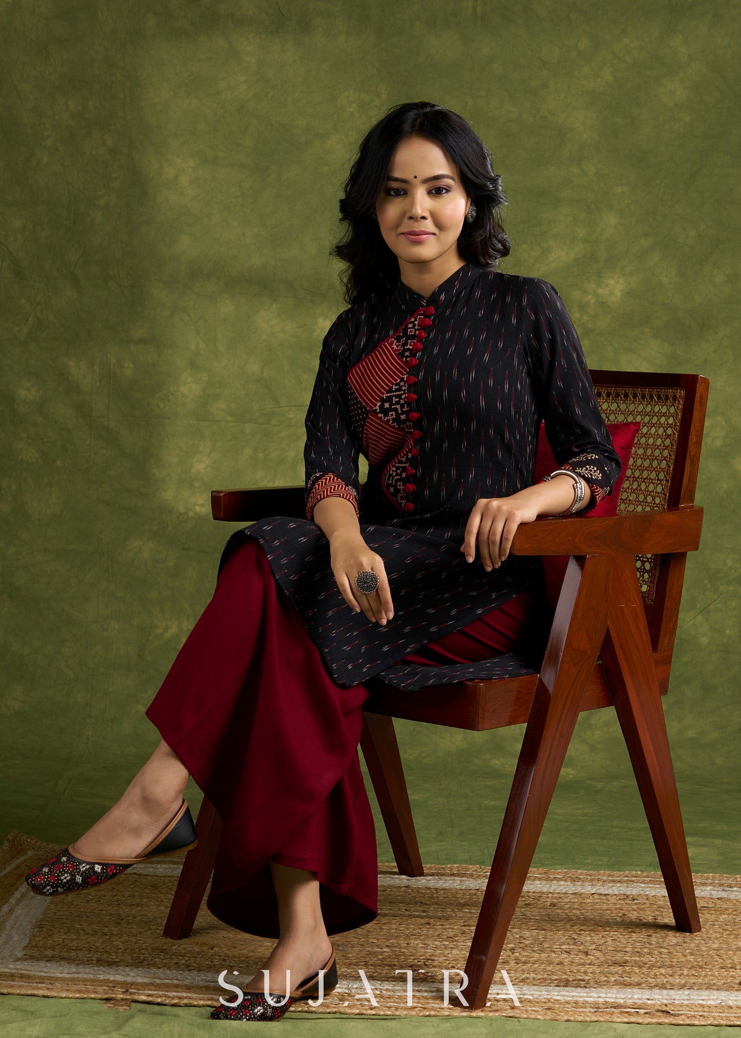 Smart Cotton Ikat Patch Work Kurta - Pant Optional