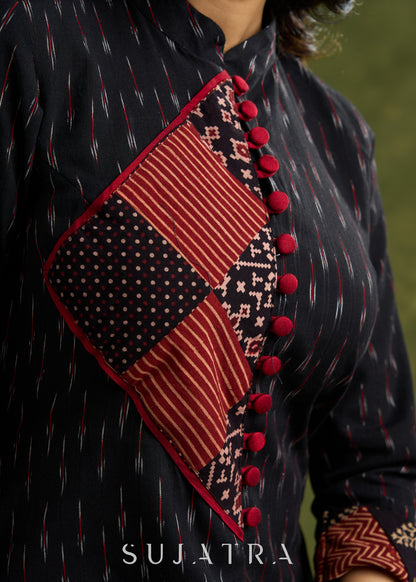 Smart Cotton Ikat Patch Work Kurta - Pant Optional