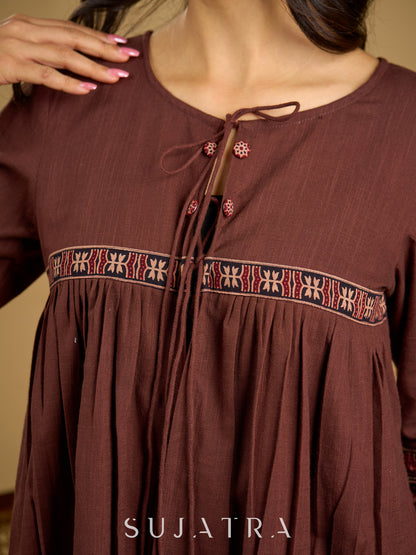 Beautiful  brown cotton ajrakh combination top