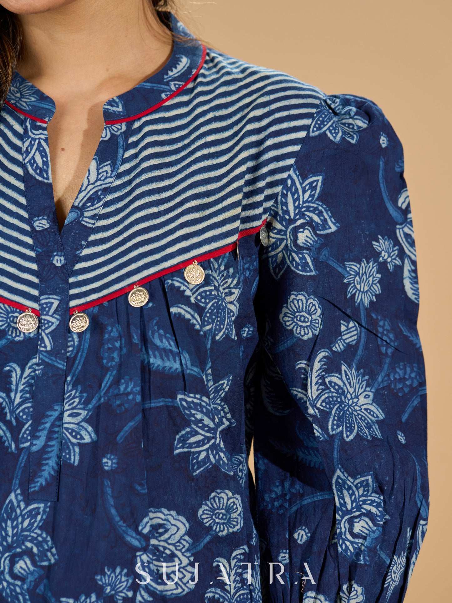 Midnight Maze Indigo Kurta with Contrast Detailing and Delicate Embellishments