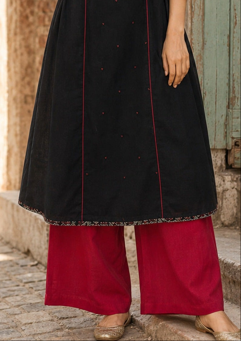 Chic Deep Maroon Cotton Silk Straight Pant
