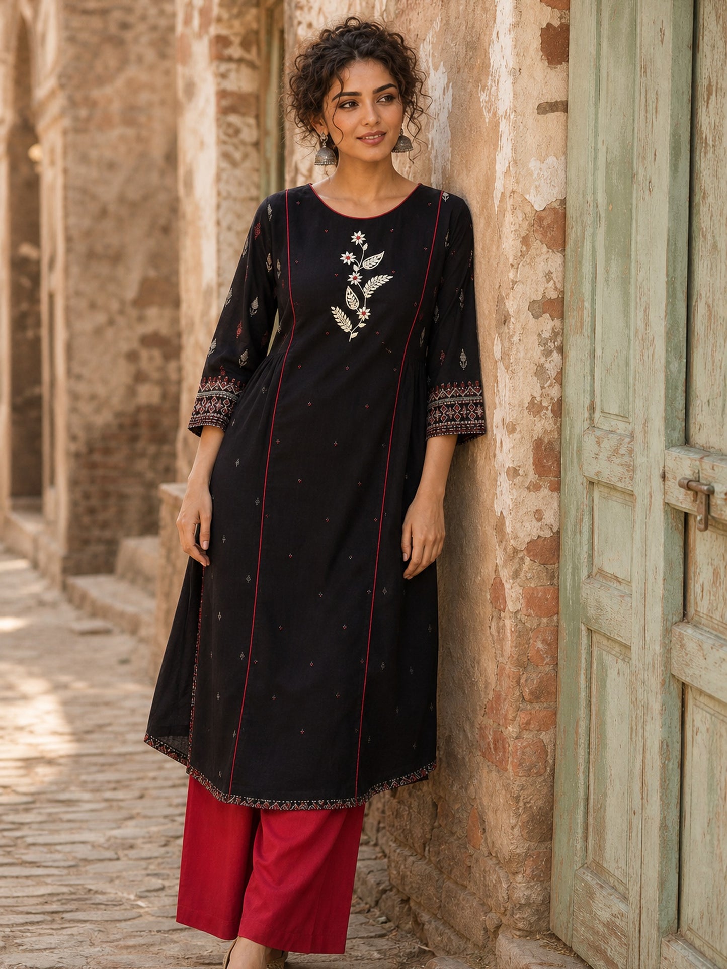 Chic Deep Maroon Cotton Silk Straight Pant