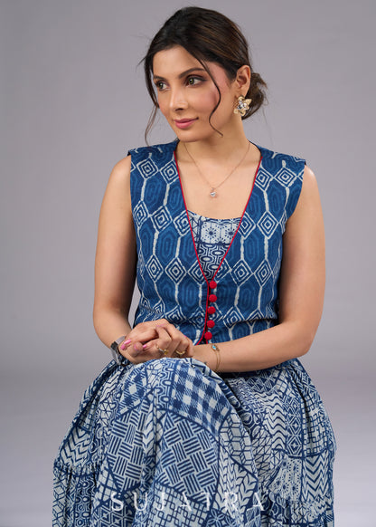 Celeste Blue V-Neck Cotton Sleeveless indigo Jacket - Dress optional