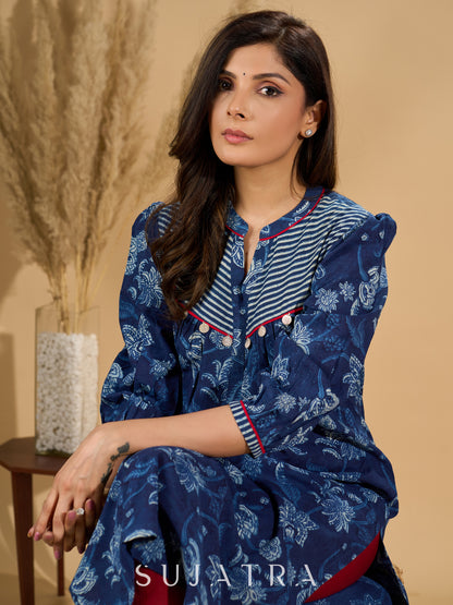 Midnight Maze Indigo Kurta with Contrast Detailing and Delicate Embellishments